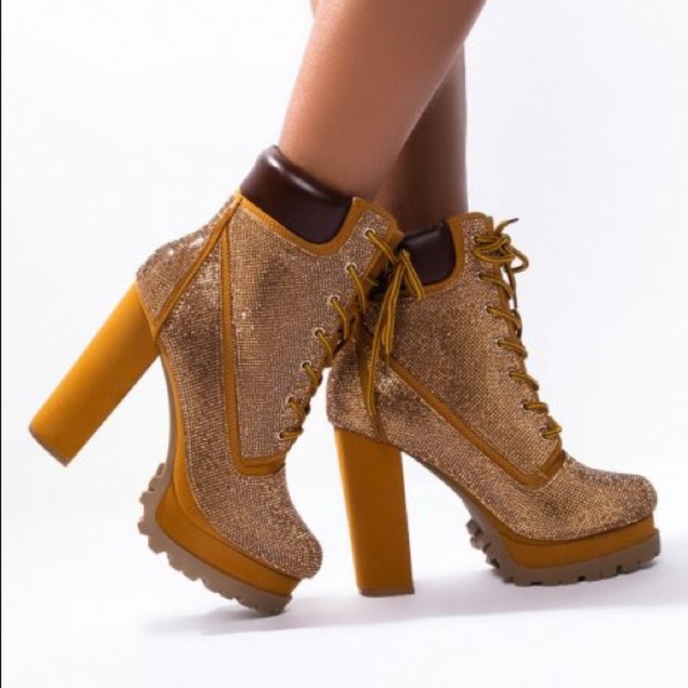 Camel Rhinestoned heeled bootie - Picture 4 of 4